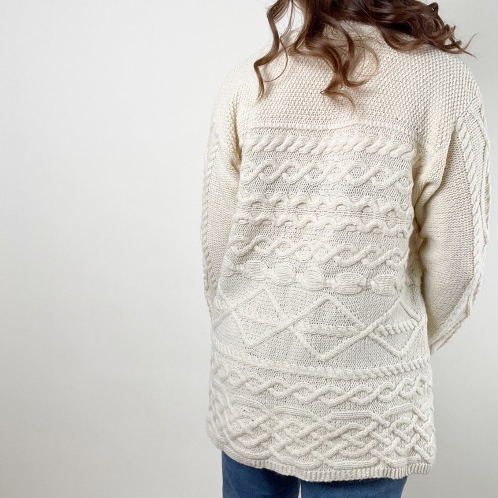 Vintage Parisian Cable Knit Oversized Sweater Chunky Cozy Slouchy Preppy Aran - Picture 2 of 7